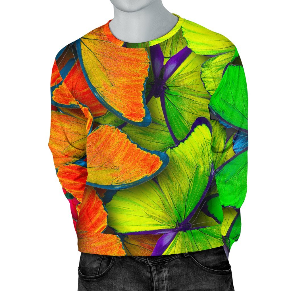 Rainbow Butterfly Pattern Print Men's Crewneck Sweatshirt GearFrost