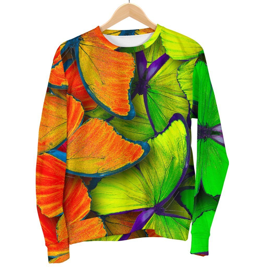 Rainbow Butterfly Pattern Print Men's Crewneck Sweatshirt GearFrost