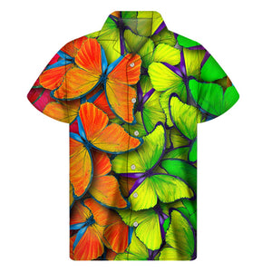 Rainbow Butterfly Pattern Print Men's Short Sleeve Shirt