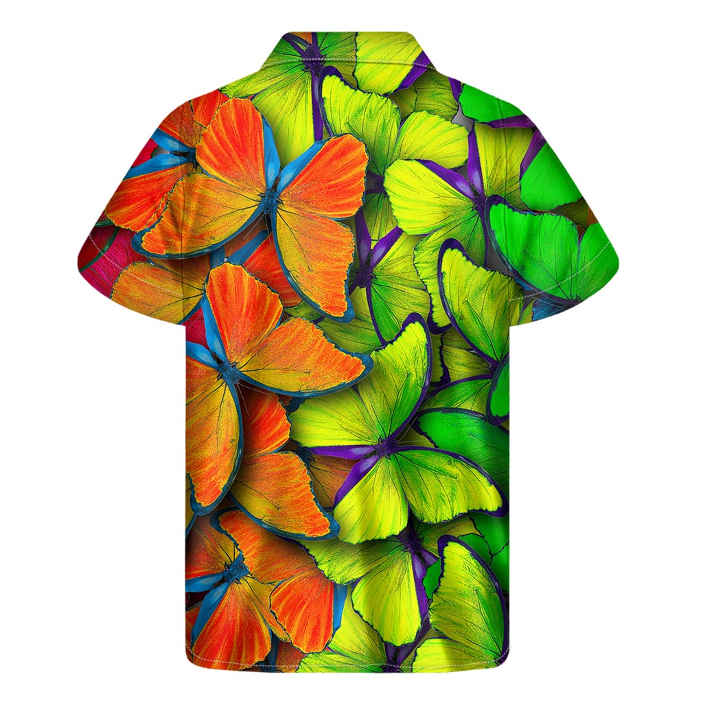 Rainbow Butterfly Pattern Print Men's Short Sleeve Shirt