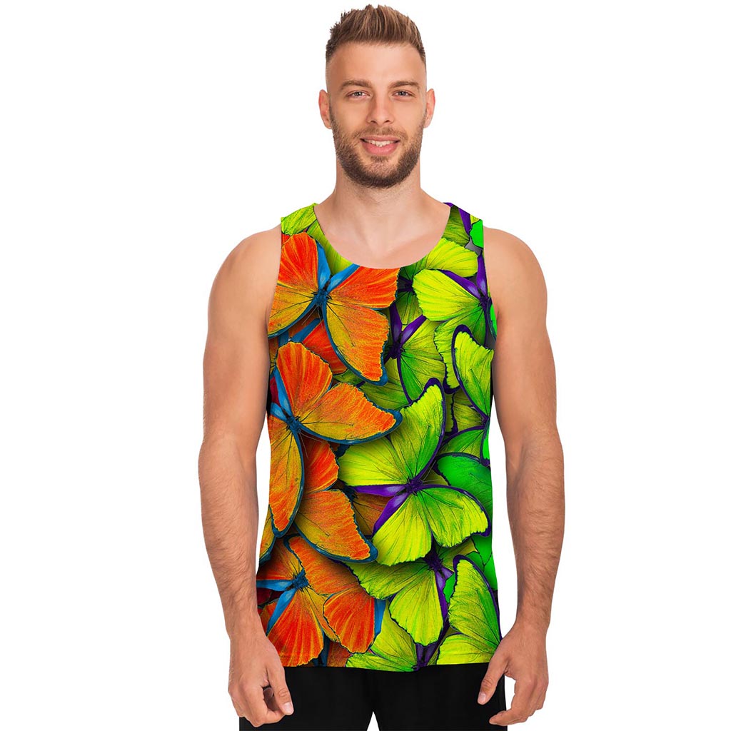 Rainbow Butterfly Pattern Print Men's Tank Top