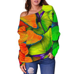 Rainbow Butterfly Pattern Print Off Shoulder Sweatshirt GearFrost