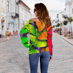 Rainbow Butterfly Pattern Print Off Shoulder Sweatshirt GearFrost