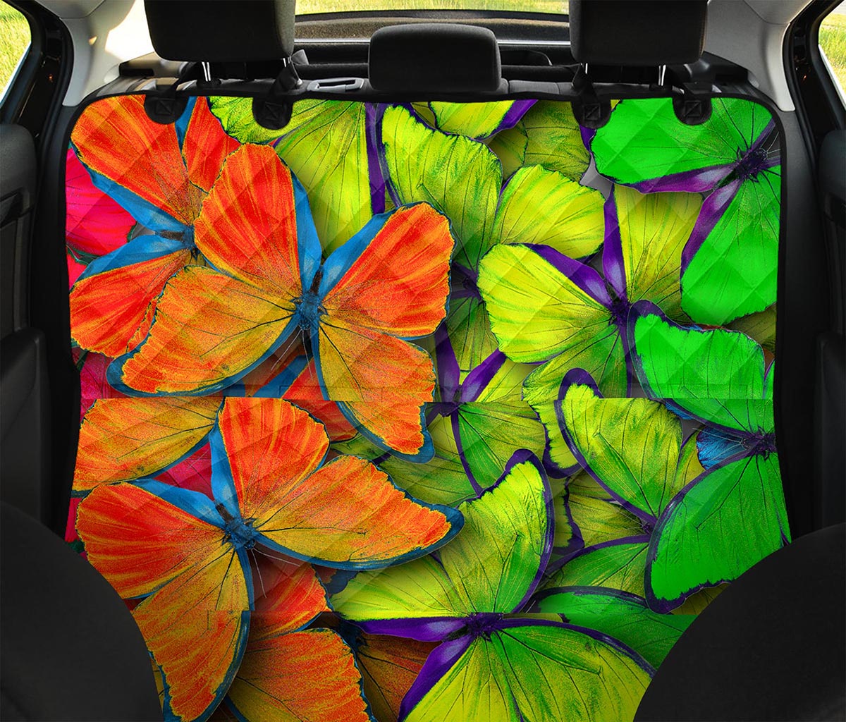 Rainbow Butterfly Pattern Print Pet Car Back Seat Cover