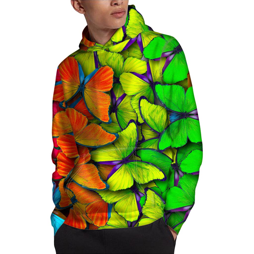 Rainbow Butterfly Pattern Print Pullover Hoodie