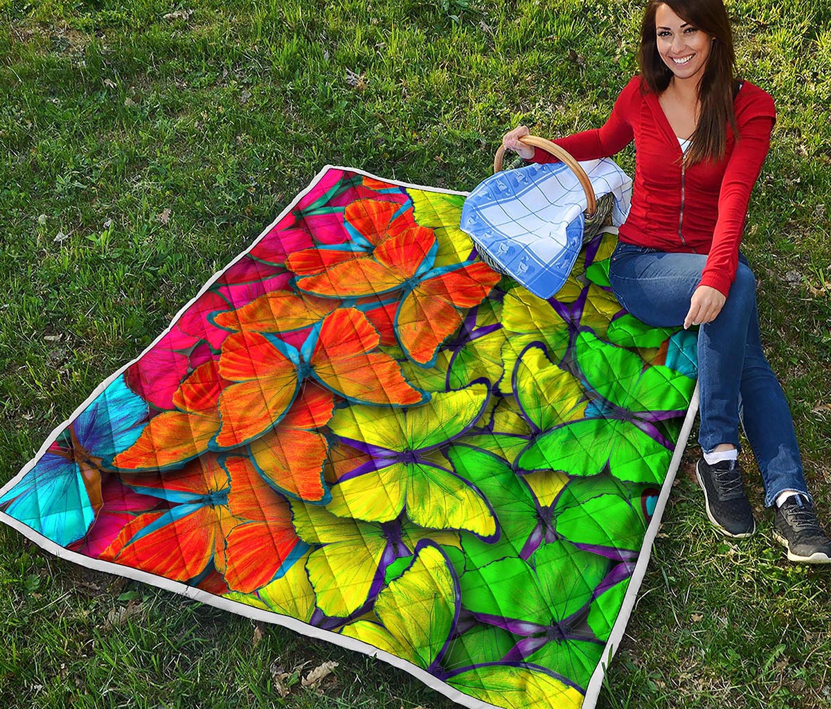 Rainbow Butterfly Pattern Print Quilt