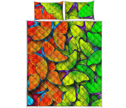 Rainbow Butterfly Pattern Print Quilt Bed Set