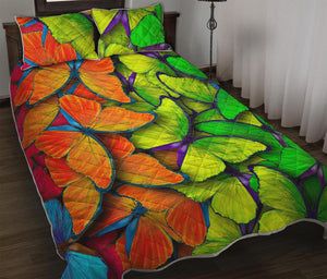 Rainbow Butterfly Pattern Print Quilt Bed Set