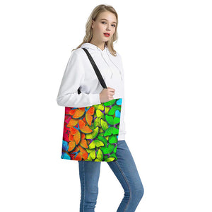 Rainbow Butterfly Pattern Print Tote Bag