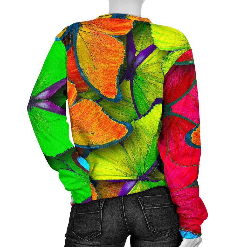 Rainbow Butterfly Pattern Print Women's Crewneck Sweatshirt GearFrost