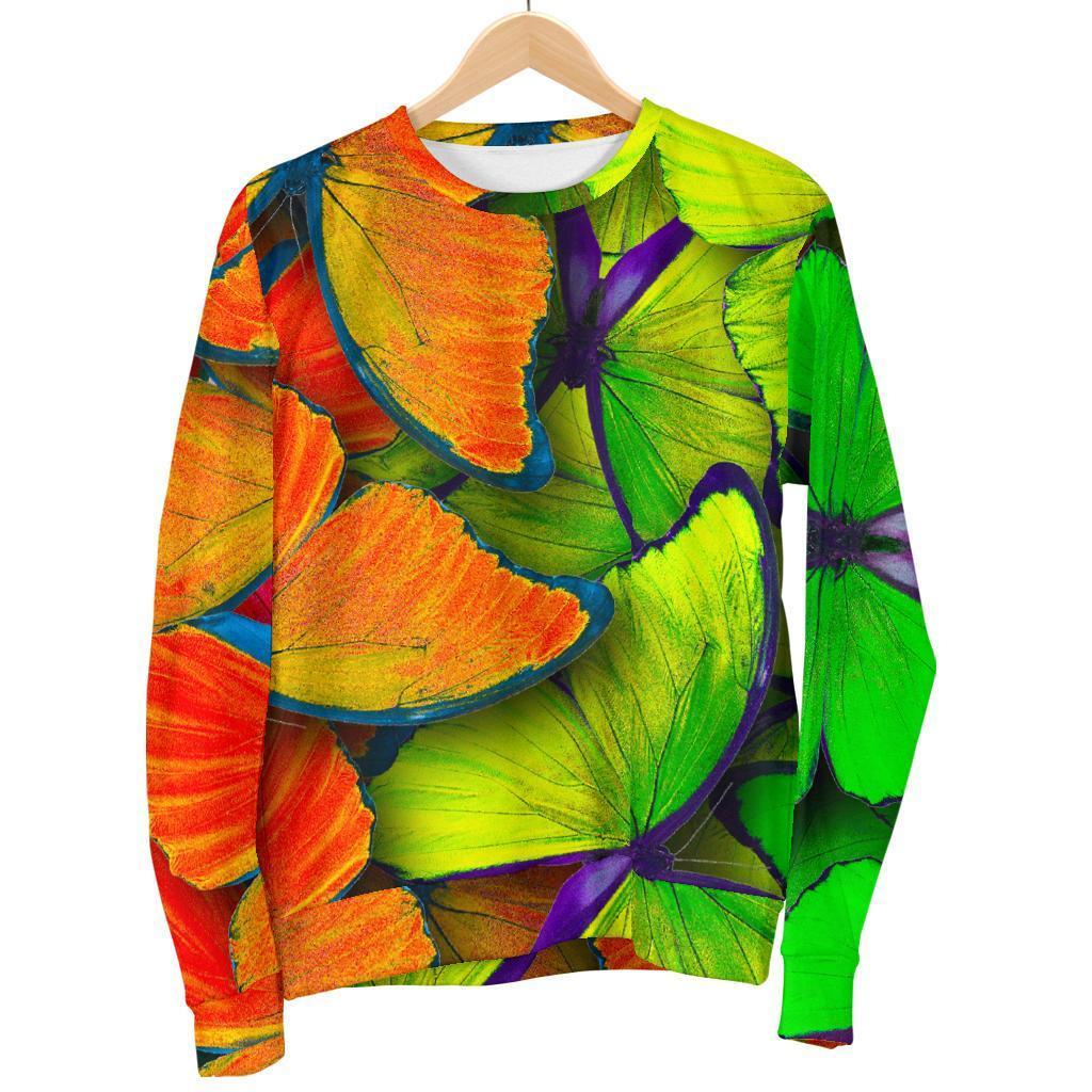 Rainbow Butterfly Pattern Print Women's Crewneck Sweatshirt GearFrost