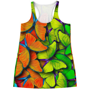 Rainbow Butterfly Pattern Print Women's Racerback Tank Top