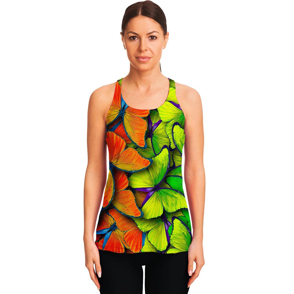 Rainbow Butterfly Pattern Print Women's Racerback Tank Top