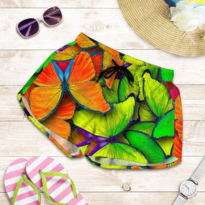 Rainbow Butterfly Pattern Print Women's Shorts