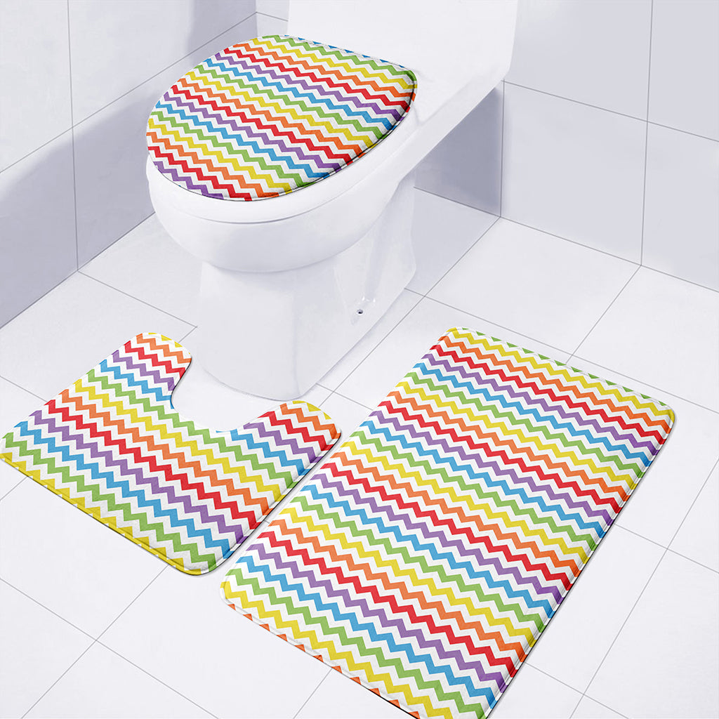 Rainbow Chevron Pattern Print 3 Piece Bath Mat Set