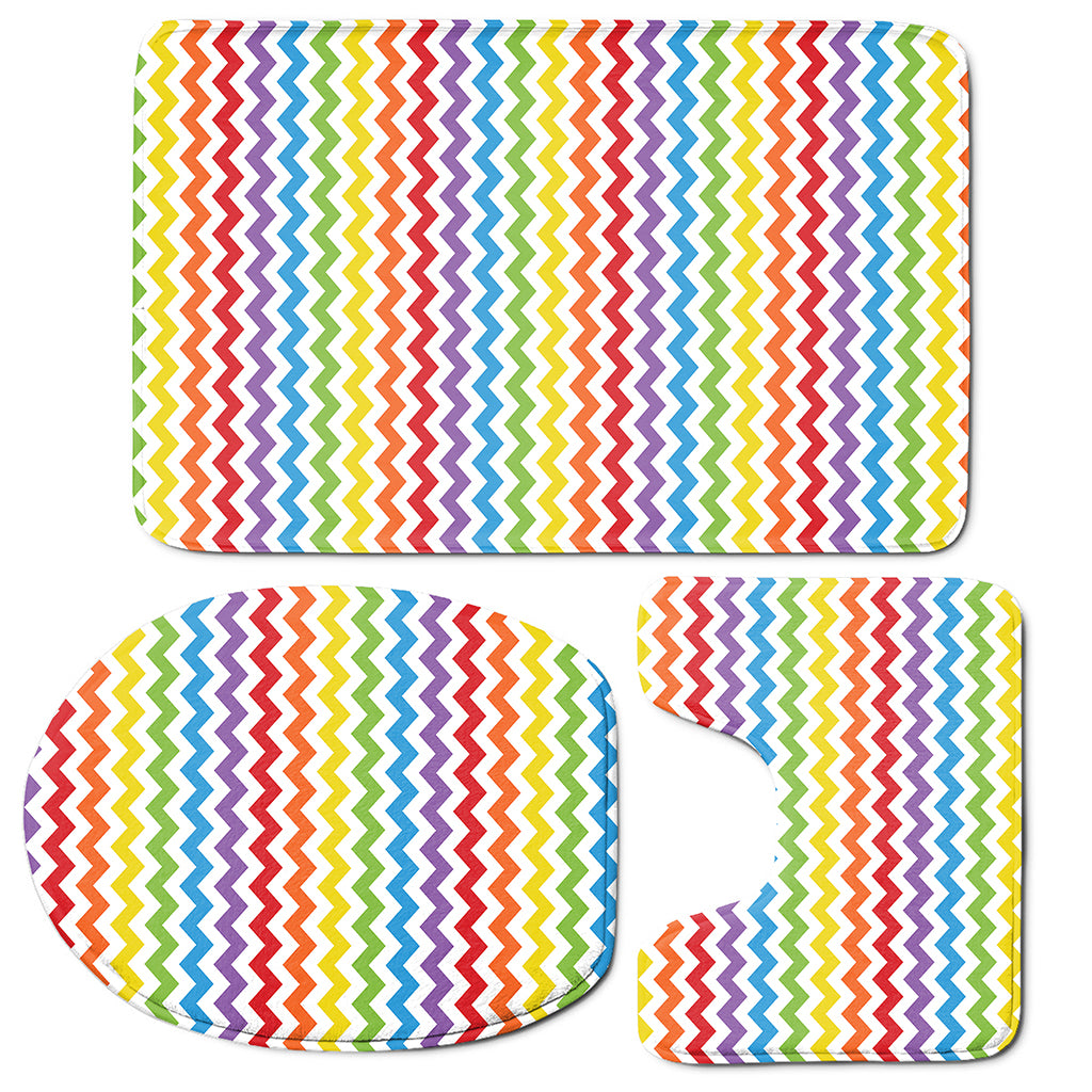 Rainbow Chevron Pattern Print 3 Piece Bath Mat Set