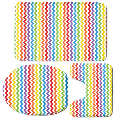 Rainbow Chevron Pattern Print 3 Piece Bath Mat Set