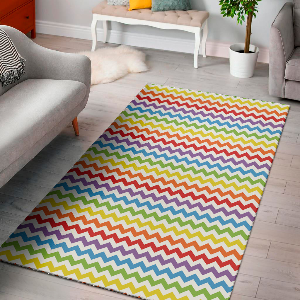 Rainbow Chevron Pattern Print Area Rug