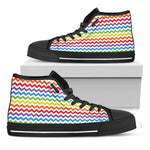 Rainbow Chevron Pattern Print Black High Top Shoes