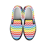 Rainbow Chevron Pattern Print Black Slip On Shoes
