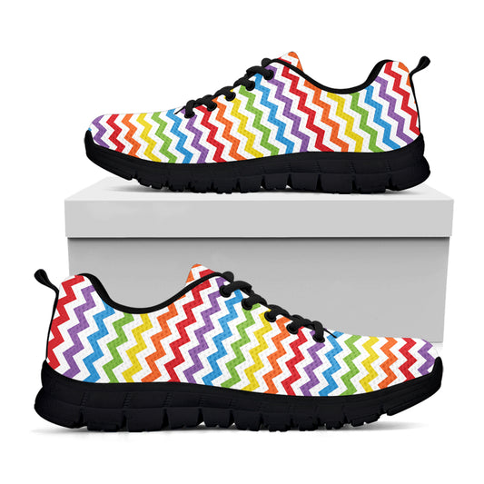 Rainbow Chevron Pattern Print Black Sneakers