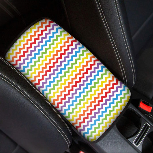 Rainbow Chevron Pattern Print Car Center Console Cover