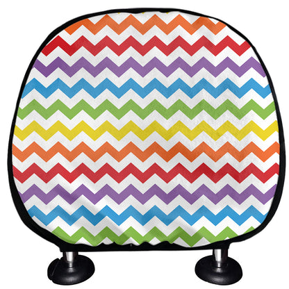 Rainbow Chevron Pattern Print Car Headrest Covers