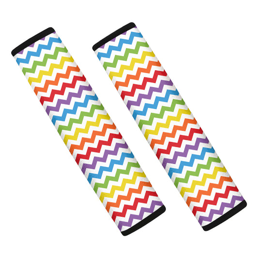 Rainbow Chevron Pattern Print Car Seat Belt Covers