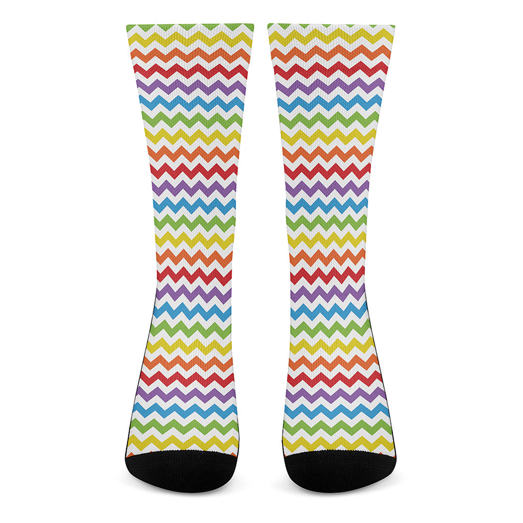Rainbow Chevron Pattern Print Crew Socks