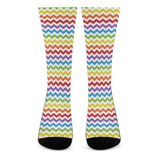 Rainbow Chevron Pattern Print Crew Socks