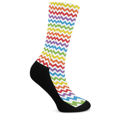 Rainbow Chevron Pattern Print Crew Socks