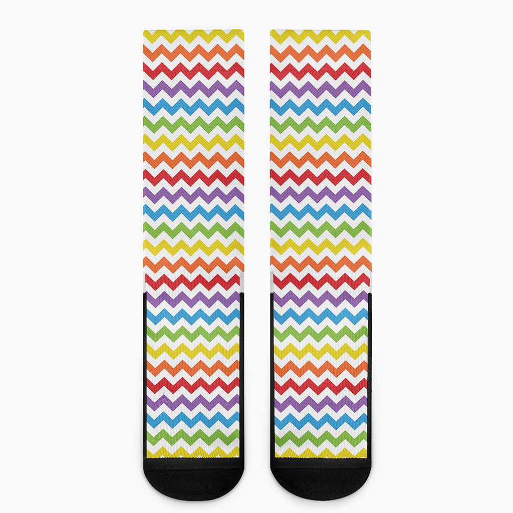 Rainbow Chevron Pattern Print Crew Socks