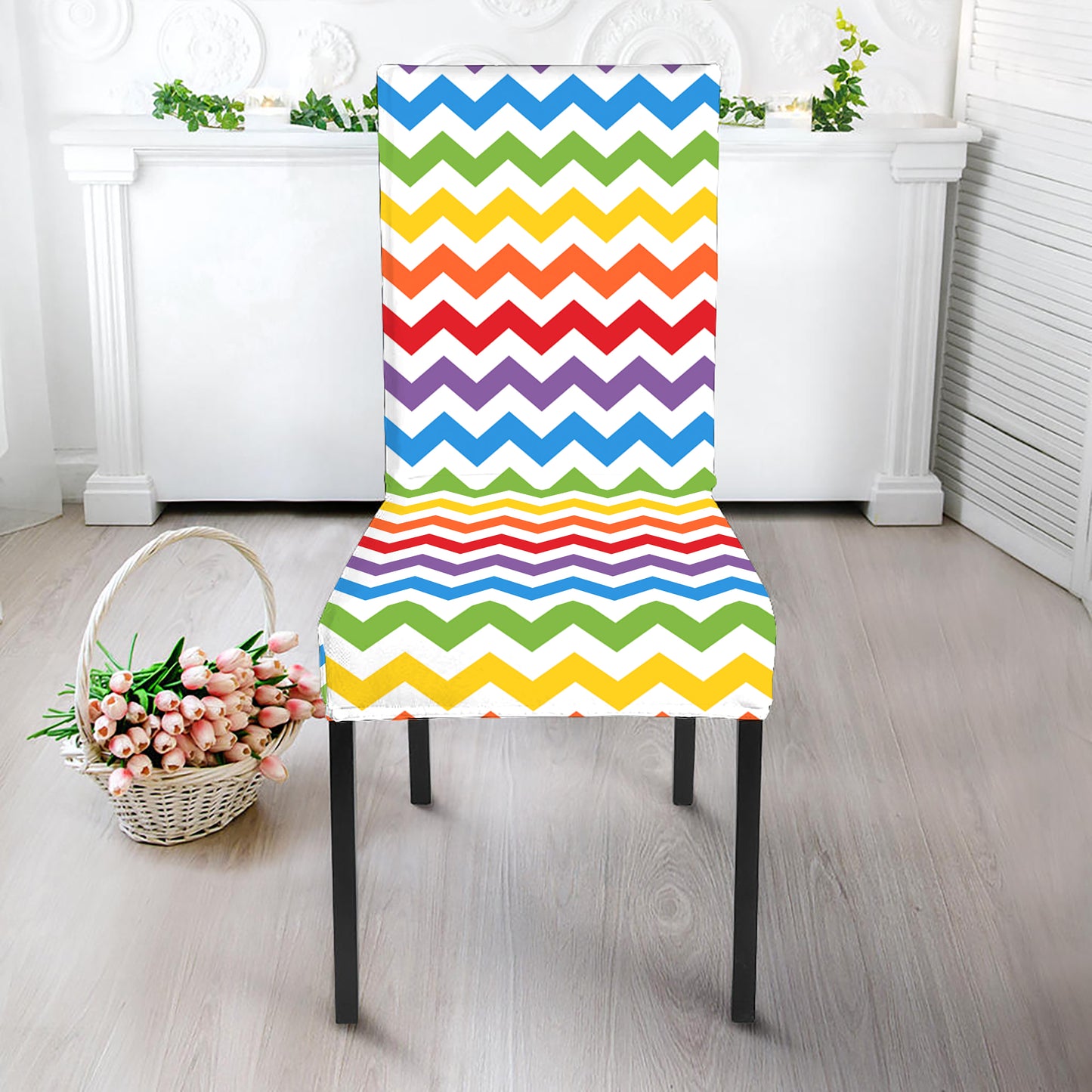 Rainbow Chevron Pattern Print Dining Chair Slipcover