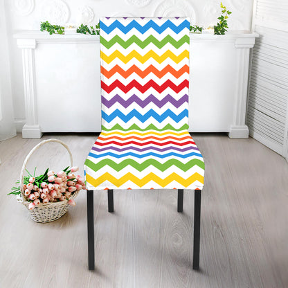 Rainbow Chevron Pattern Print Dining Chair Slipcover