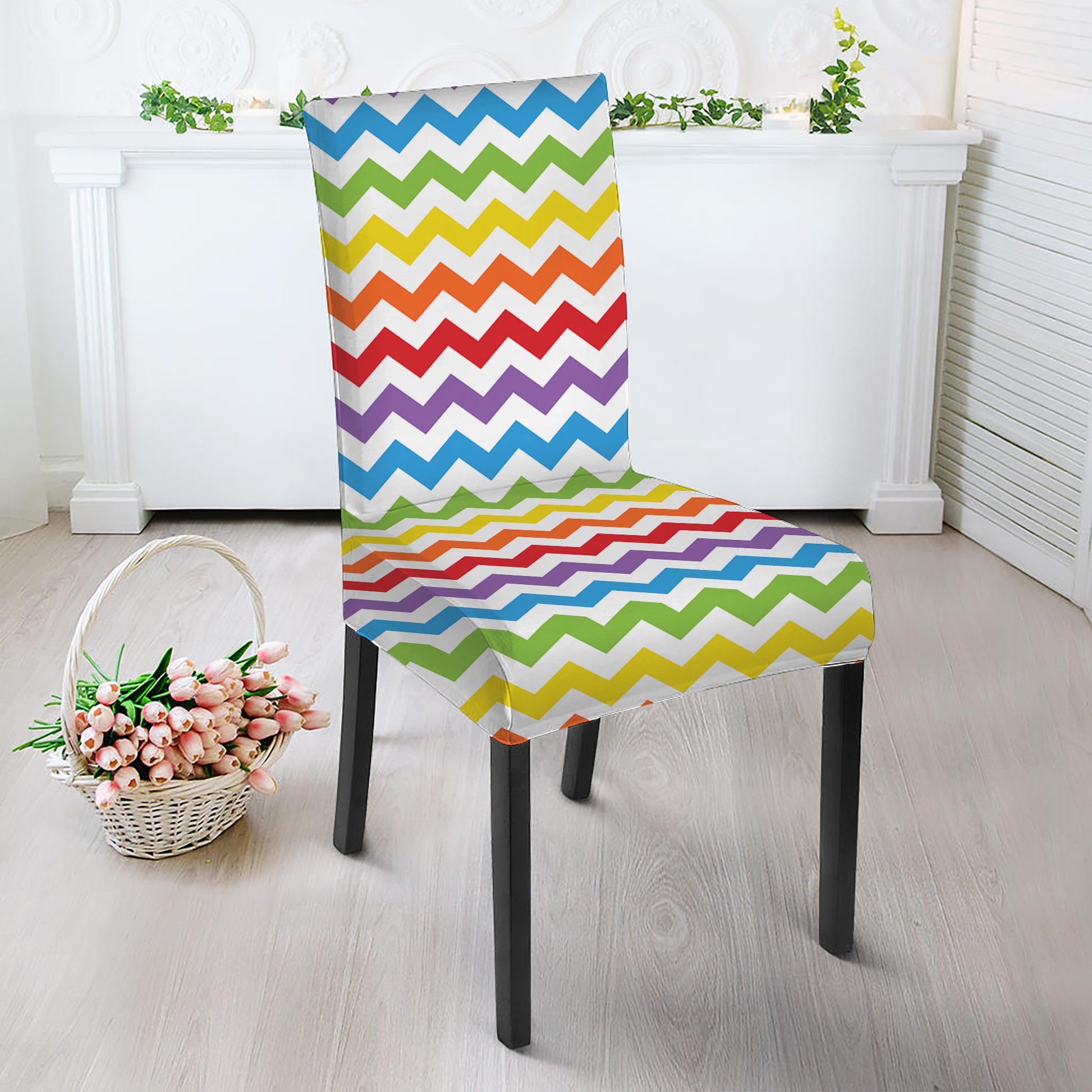 Rainbow Chevron Pattern Print Dining Chair Slipcover