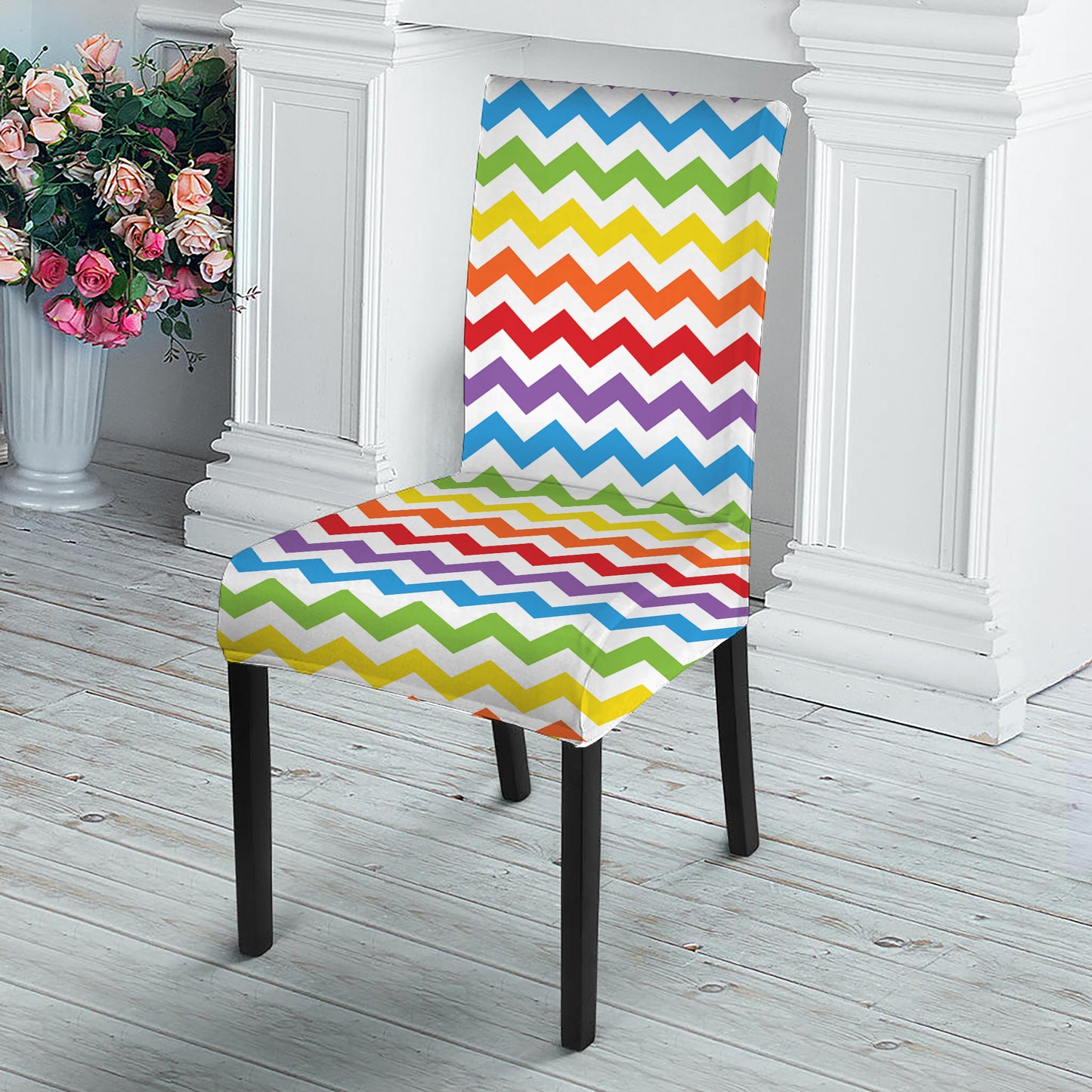 Rainbow Chevron Pattern Print Dining Chair Slipcover