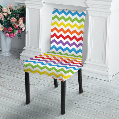 Rainbow Chevron Pattern Print Dining Chair Slipcover