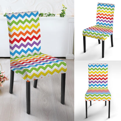 Rainbow Chevron Pattern Print Dining Chair Slipcover