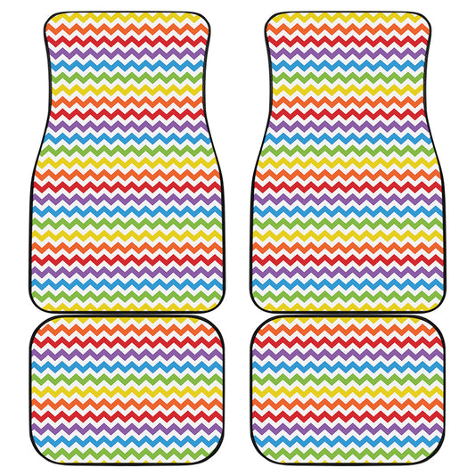 Rainbow Chevron Pattern Print Front and Back Car Floor Mats