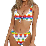 Rainbow Chevron Pattern Print Front Bow Tie Bikini