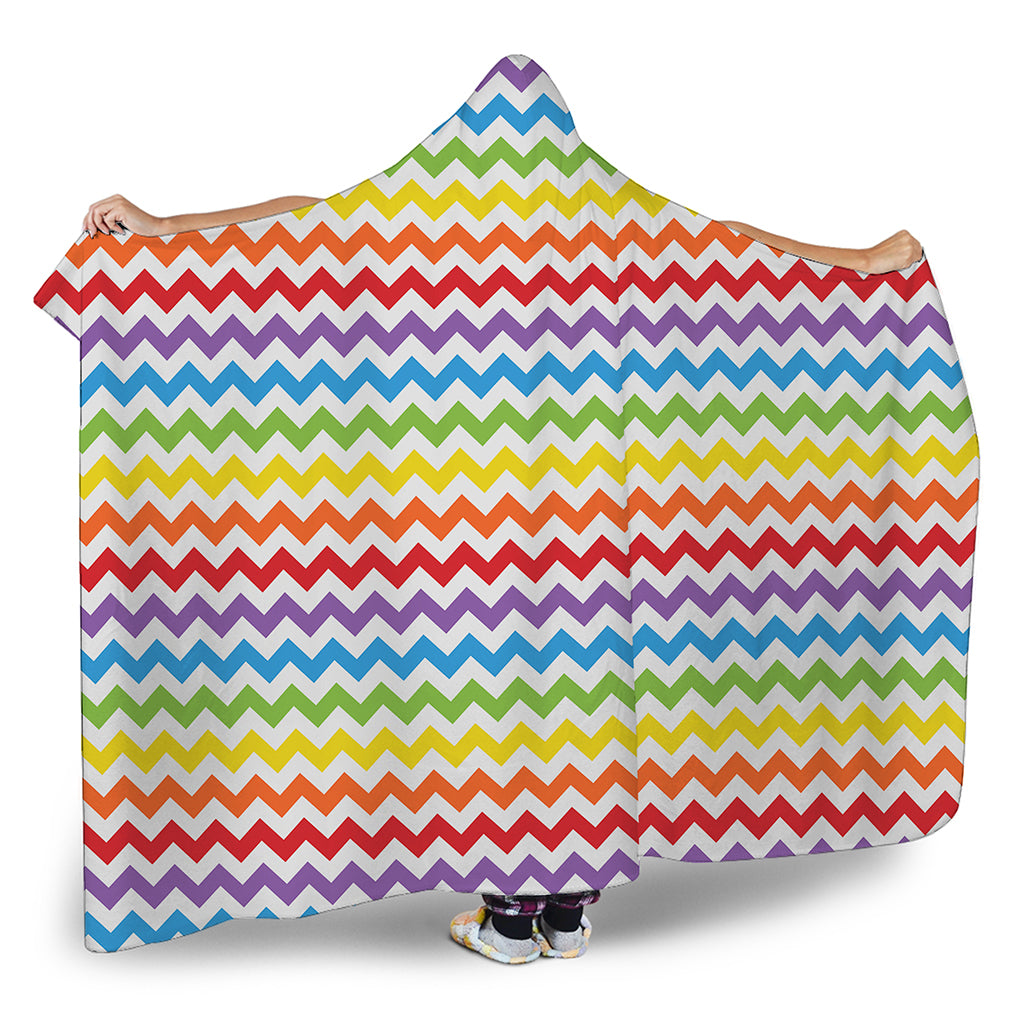Rainbow Chevron Pattern Print Hooded Blanket