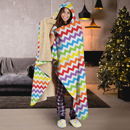 Rainbow Chevron Pattern Print Hooded Blanket