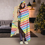 Rainbow Chevron Pattern Print Hooded Blanket