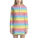 Rainbow Chevron Pattern Print Hoodie Dress
