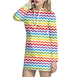 Rainbow Chevron Pattern Print Hoodie Dress