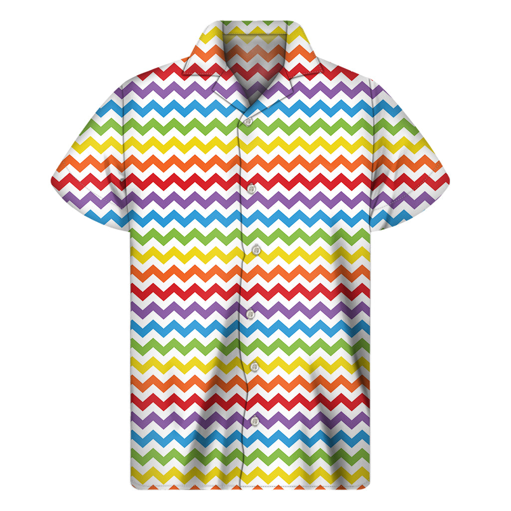 Rainbow Chevron Pattern Print Men's Short Sleeve Shirt