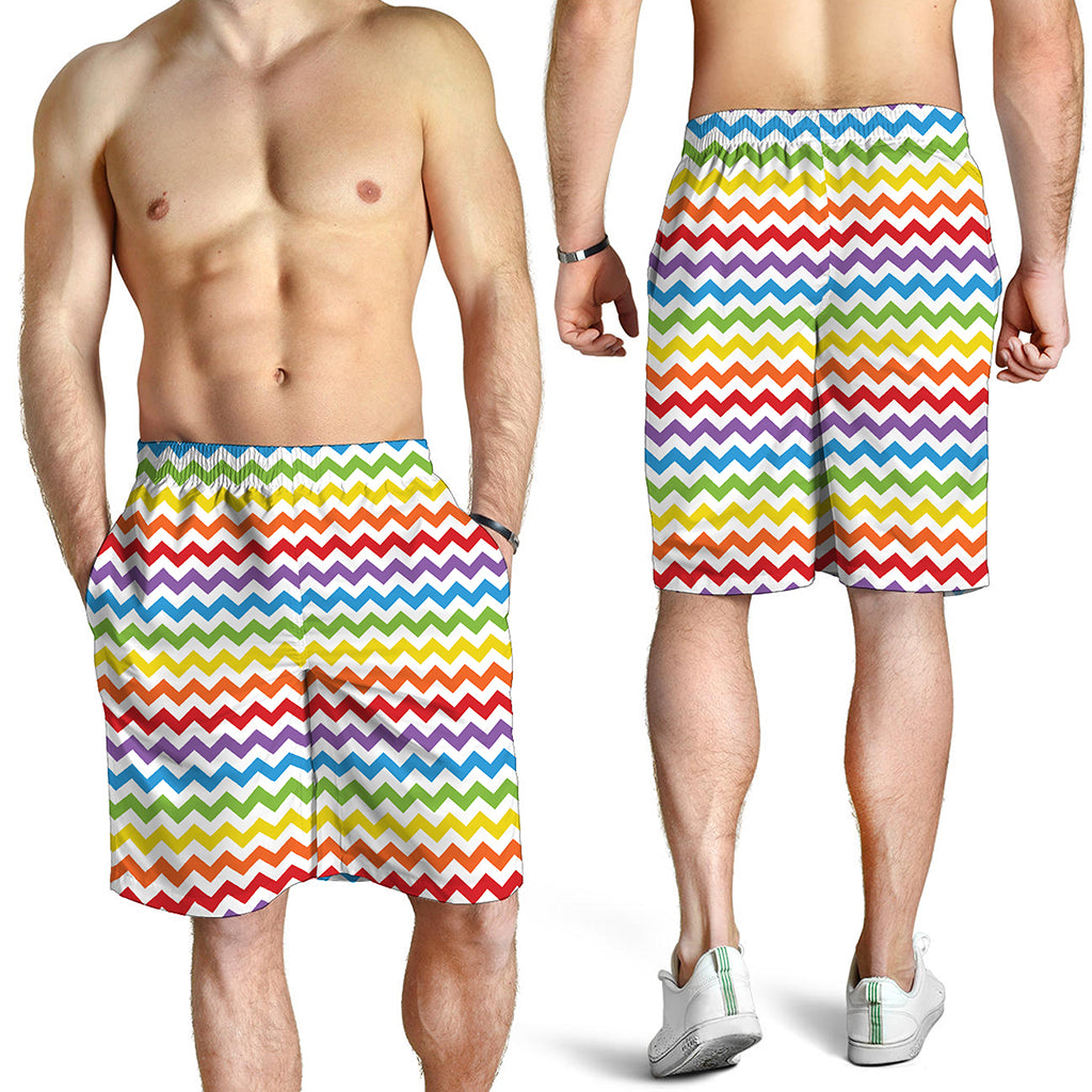 Rainbow Chevron Pattern Print Men's Shorts