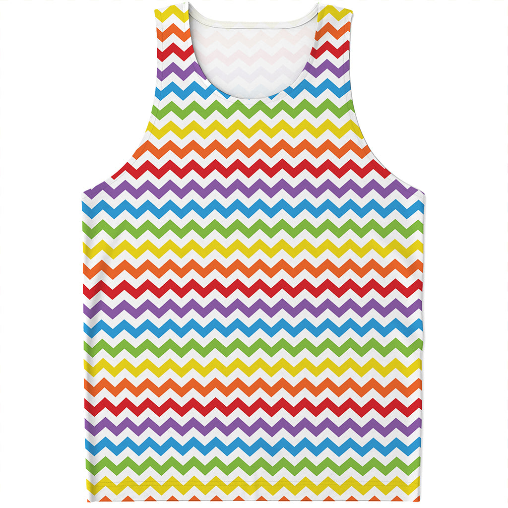 Rainbow Chevron Pattern Print Men's Tank Top