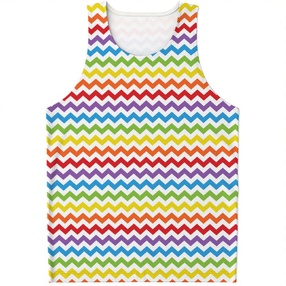 Rainbow Chevron Pattern Print Men's Tank Top