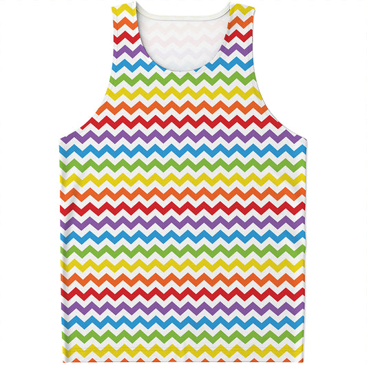 Rainbow Chevron Pattern Print Men's Tank Top
